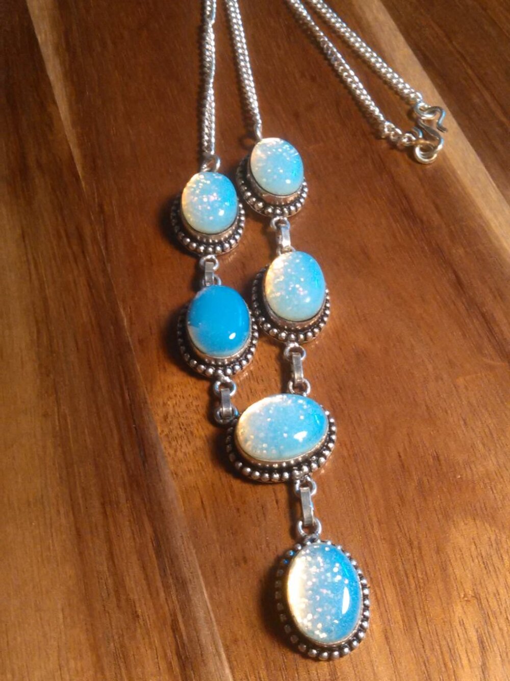 Simulated Opal Sterling Silver Plated Necklace (18 Inch)